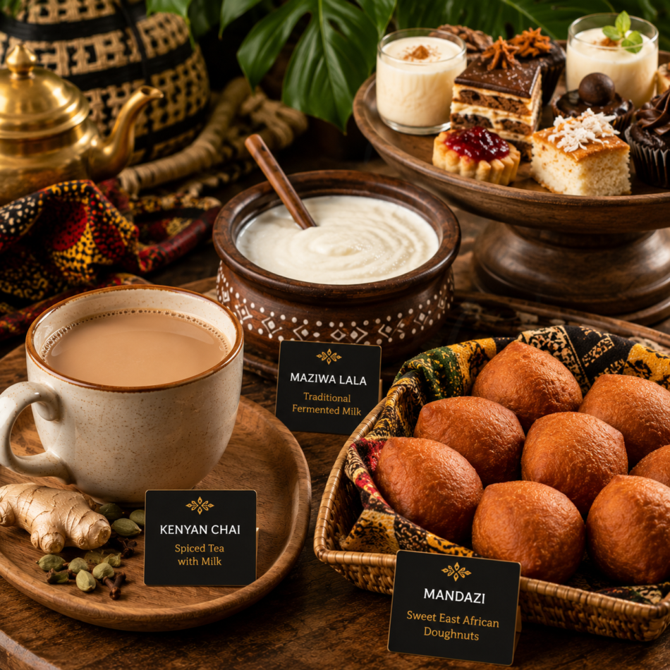 Complete your dining experience with authentic Kenyan chai, mandazi, fermented drinks, and comforting sweet bites.